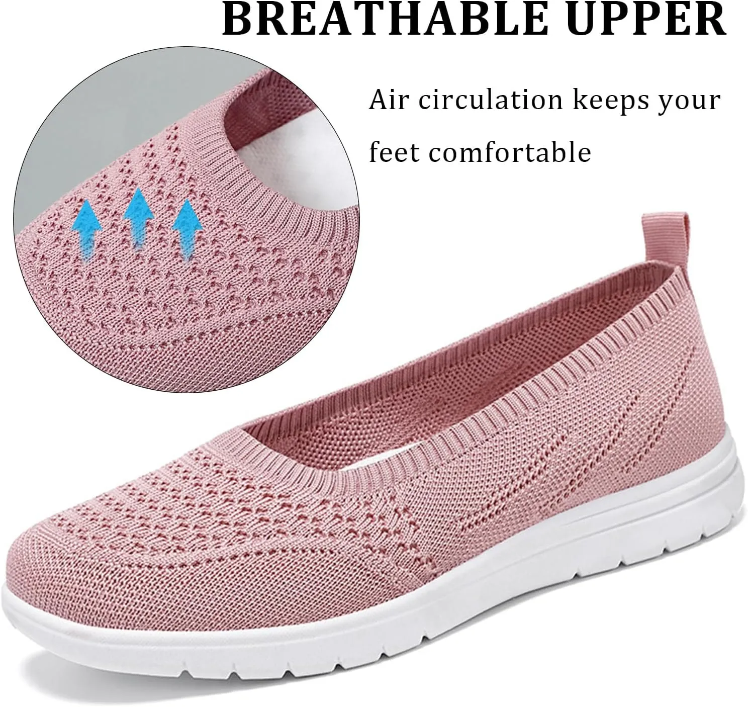 Women's Knitted Slip On Orthopedic Walking Shoes Breathable Mesh Round Toe Low Top Flat Shoes Soft Sole Non-Slip Sneakers Loafers Comfortable Lightweight