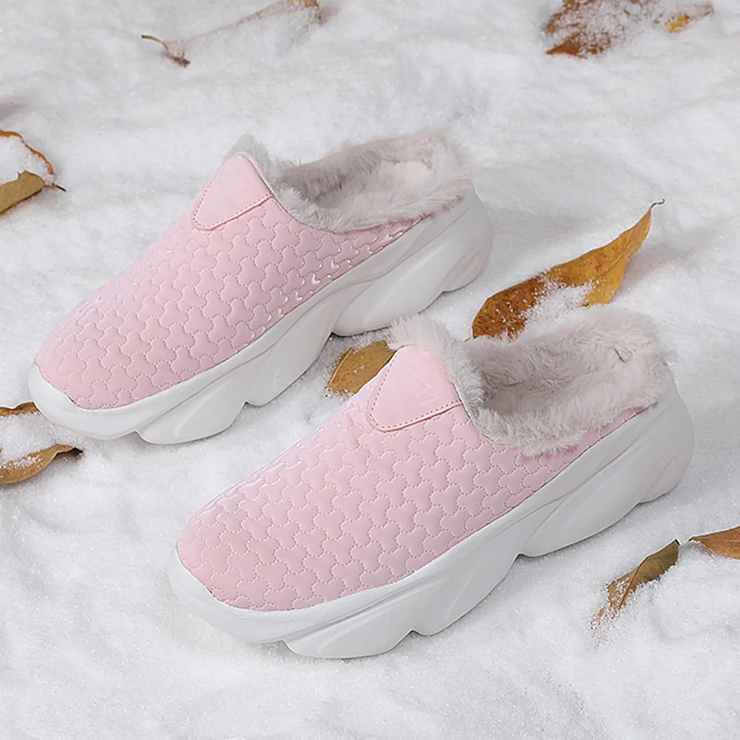 Women's Leather Comfortable Fuzzy Platform Clogs Fashion Round Toe Non Slip Slip On Wedge Soft Sole Mules Casual Indoor Outdoor Walking Closed Toe Plush Lining Slippers