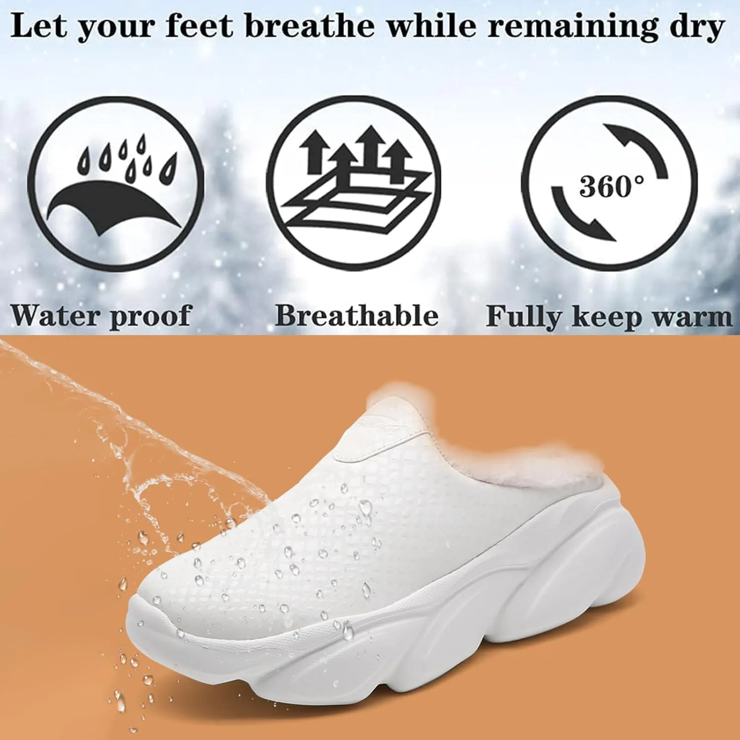 Women's Leather Comfortable Fuzzy Platform Clogs Fashion Round Toe Non Slip Slip On Wedge Soft Sole Mules Casual Indoor Outdoor Walking Closed Toe Plush Lining Slippers