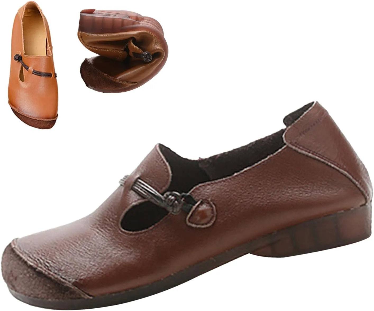 Women's Leather Slip On Flats Dress Shoes,Vintage Lightweight Comfort Non-Slip Oxford Soft Sole Frog Casual Loafers
