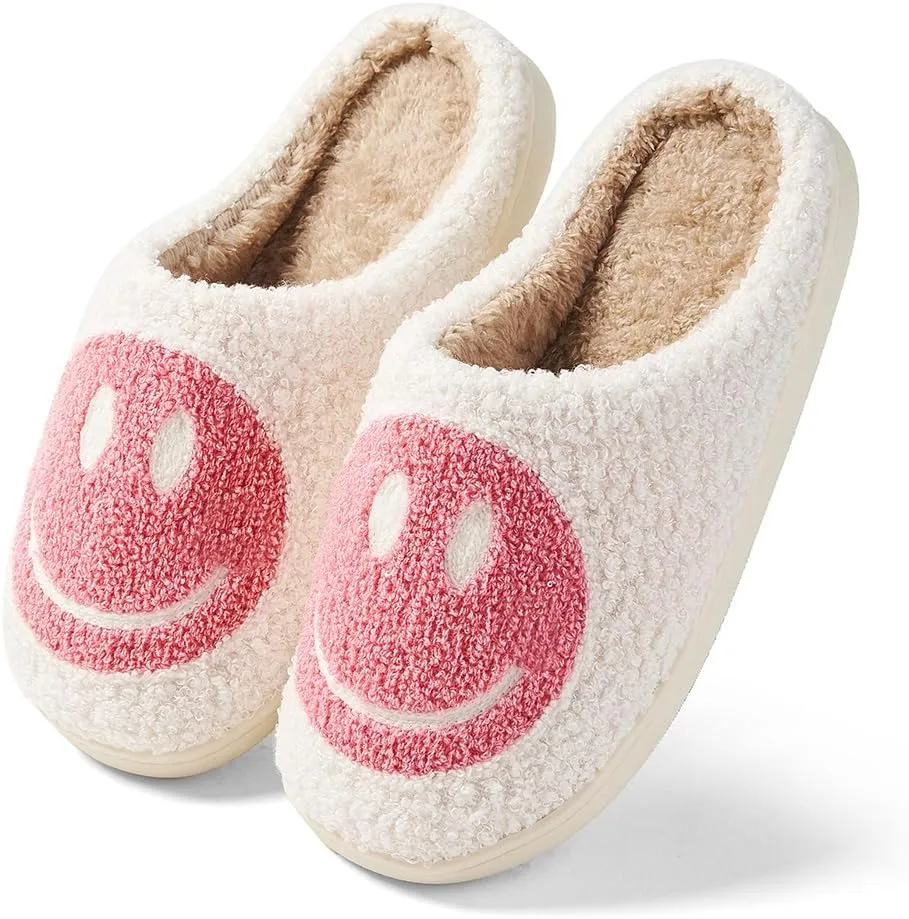 Women's Men's Retro Face Slippers Comfy Warm Plush Slip-On House Slipper for Winter Indoor Soft Cushion Non-slip Fluffy Slides Slippers