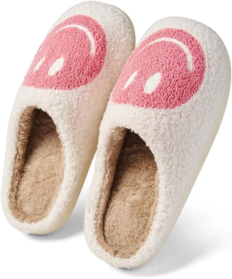 Women's Men's Retro Face Slippers Comfy Warm Plush Slip-On House Slipper for Winter Indoor Soft Cushion Non-slip Fluffy Slides Slippers