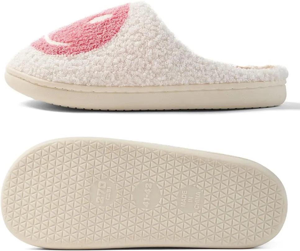 Women's Men's Retro Face Slippers Comfy Warm Plush Slip-On House Slipper for Winter Indoor Soft Cushion Non-slip Fluffy Slides Slippers