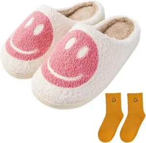 Women's Men's Retro Face Slippers Comfy Warm Plush Slip-On House Slipper for Winter Indoor Soft Cushion Non-slip Fluffy Slides Slippers