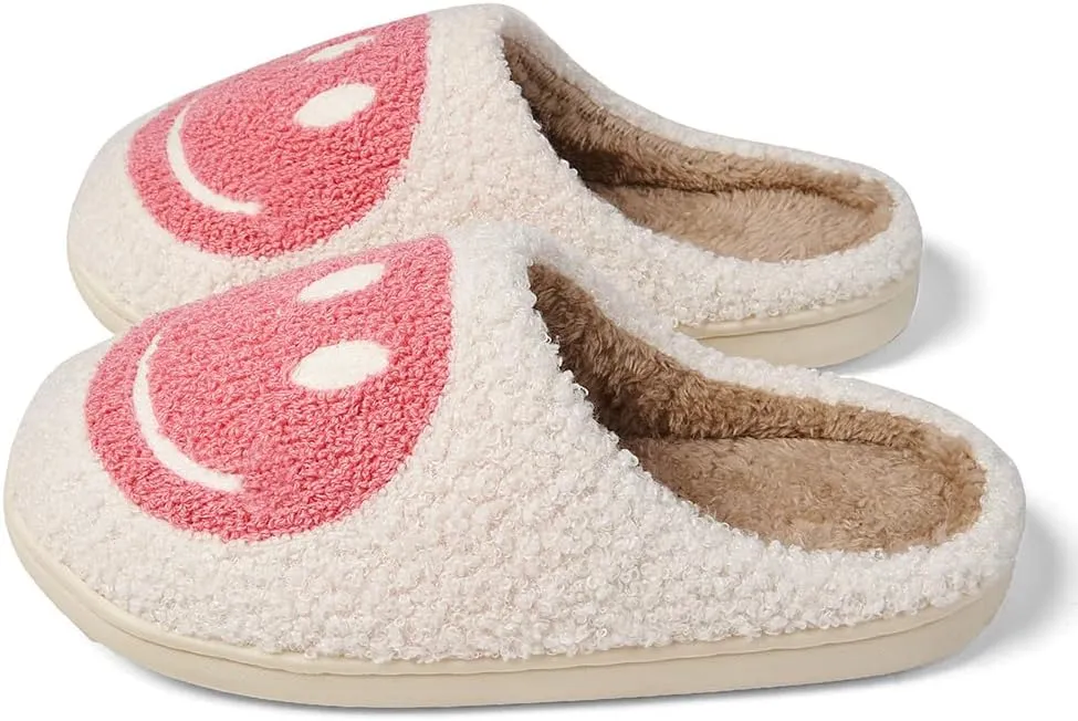 Women's Men's Retro Face Slippers Comfy Warm Plush Slip-On House Slipper for Winter Indoor Soft Cushion Non-slip Fluffy Slides Slippers