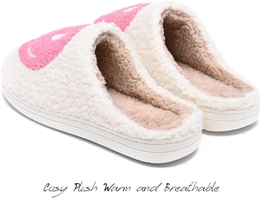 Women's Men's Retro Preppy Happy Face Slippers Comfy Warm Plush Slip-On House Slipper for Winter Indoor Soft Cushion Non-slip Fluffy Slides Slippers