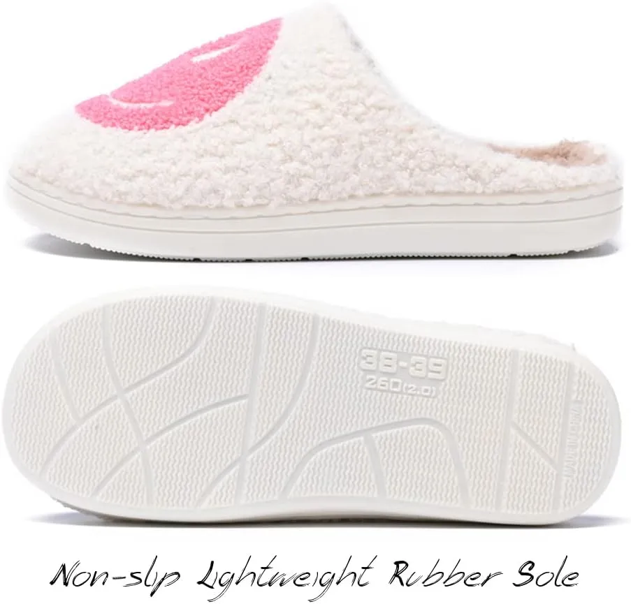 Women's Men's Retro Preppy Happy Face Slippers Comfy Warm Plush Slip-On House Slipper for Winter Indoor Soft Cushion Non-slip Fluffy Slides Slippers