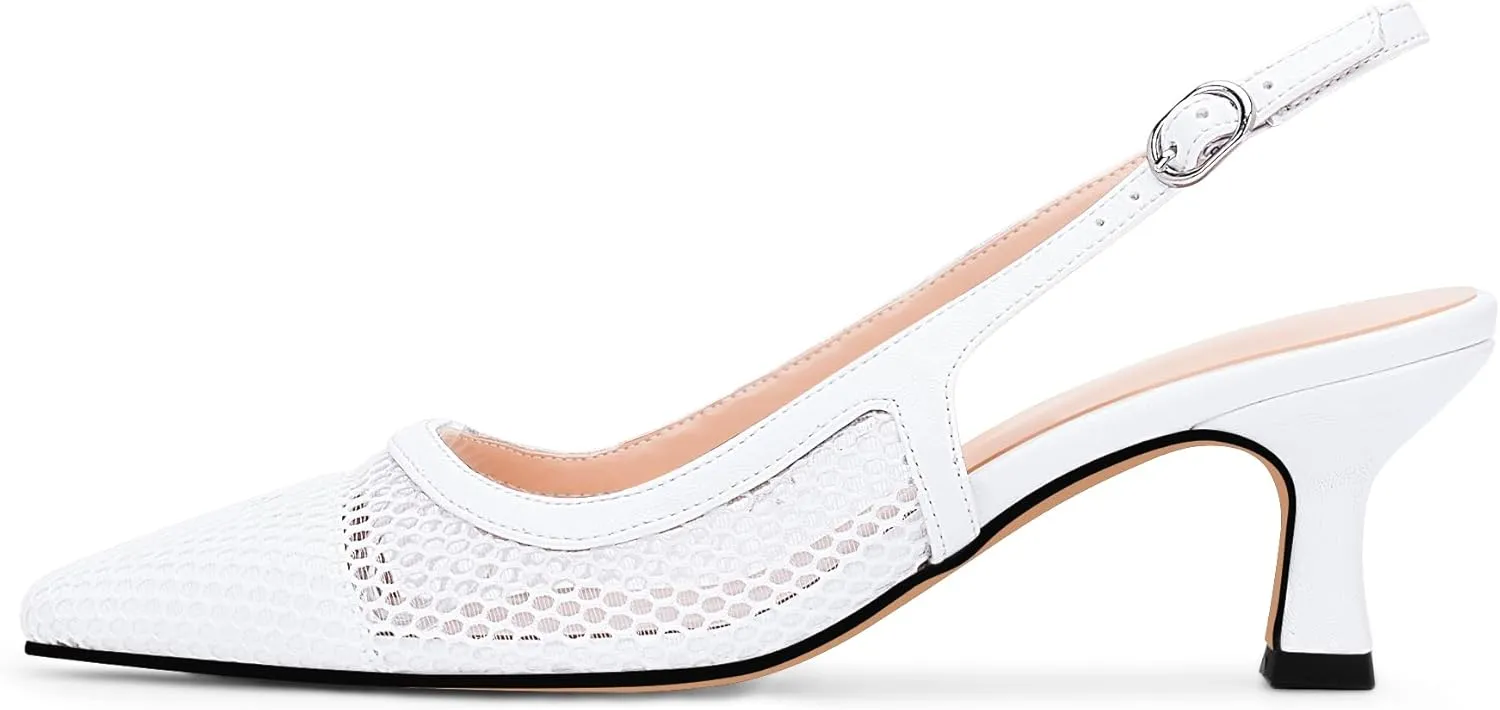Women's Mesh Slingback Kitten Heel Pumps Closed Square Toe Slip-On Comfortable Dress Shoes