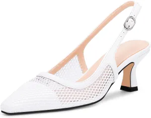 Women's Mesh Slingback Kitten Heel Pumps Closed Square Toe Slip-On Comfortable Dress Shoes
