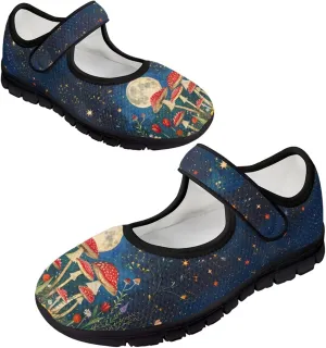 Womens Mushroom Print Mary Jane Flats Breathable Casual Shoes Lightweight Non Slip Fashion Walking Sneakers