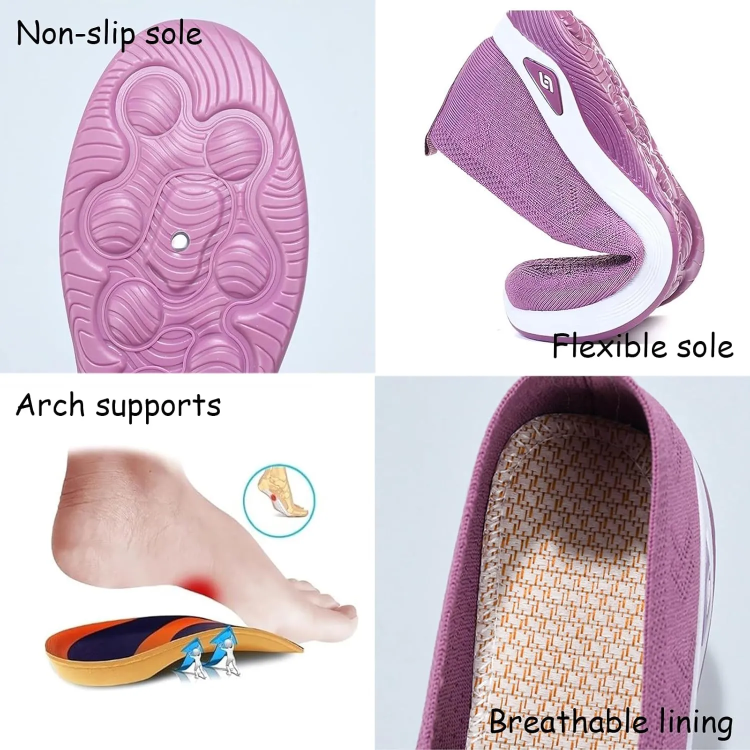 Women's Orthopedic Shoes Breathable Soft Clogs, Walking Slip on Diabetic Foam Shoes Hands Free Slip in Sneakers Arch Support