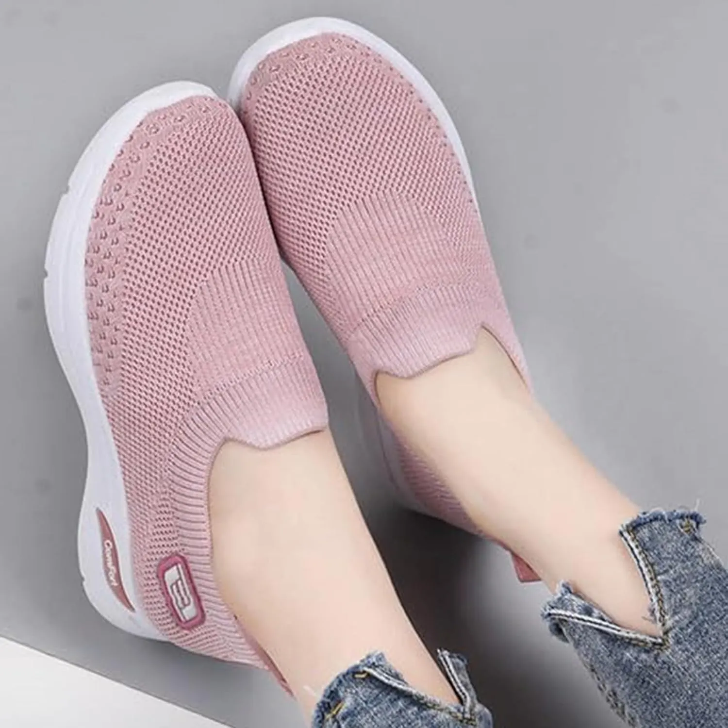 Womens Orthopedic Sneakers Slip On Arch Support Walking Shoes Comfortable Soft Sole Non Slip Low Top Tennis Shoes Mesh Breathable Lightweight Casual Sneakers
