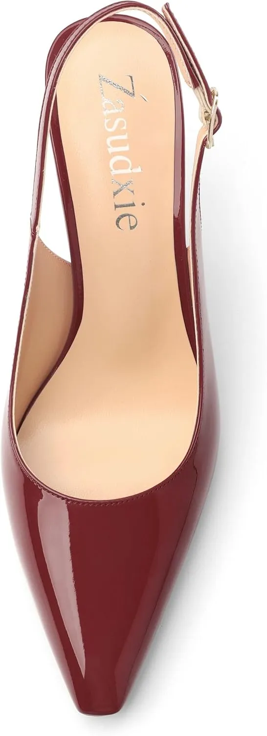 Womens Patent Leather Pointed Toe Slingback Heels, Women's Stiletto Pumps Slip-on High Heels Office Wedding Sandals Party Prom Dress Shoes
