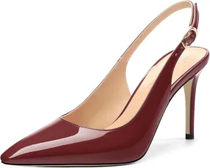Womens Patent Leather Pointed Toe Slingback Heels, Women's Stiletto Pumps Slip-on High Heels Office Wedding Sandals Party Prom Dress Shoes