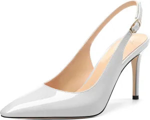 Womens Patent Leather Pointed Toe Slingback Heels, Women's Stiletto Pumps Slip-on High Heels Office Wedding Sandals Party Prom Dress Shoes