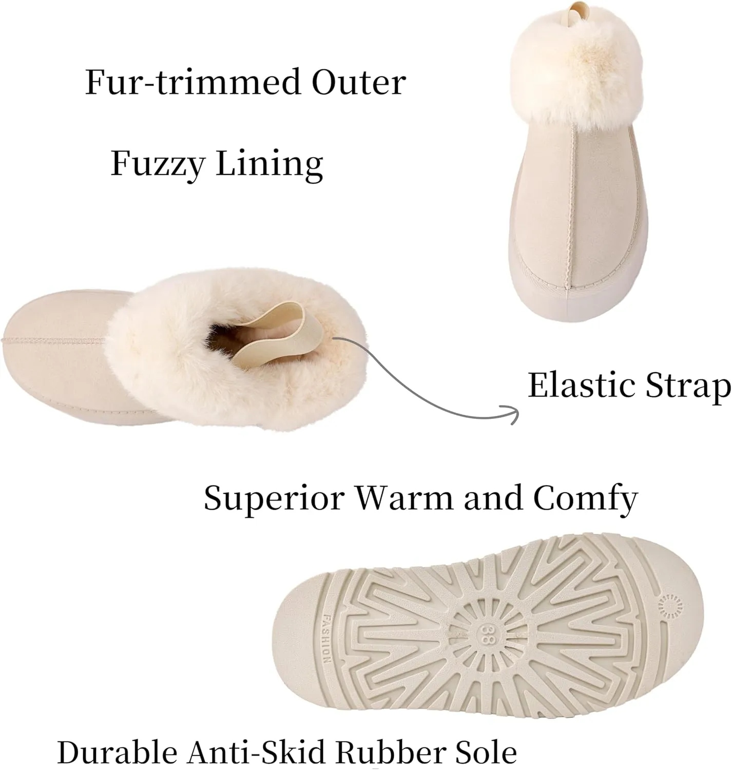 Women's Platform Slippers Winter Mini Boots Anti-Slip Suede Slip on Women Sneakers Fur Lined House Slippers for Indoor Outdoor