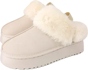 Women's Platform Slippers Winter Mini Boots Anti-Slip Suede Slip on Women Sneakers Fur Lined House Slippers for Indoor Outdoor