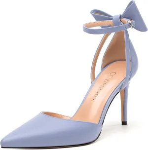 Women's Pumps with Bow, Sexy Closed Toe Heels with Bows On The Back, Fashion Dressy Bowtie Ankle Strap High Heels