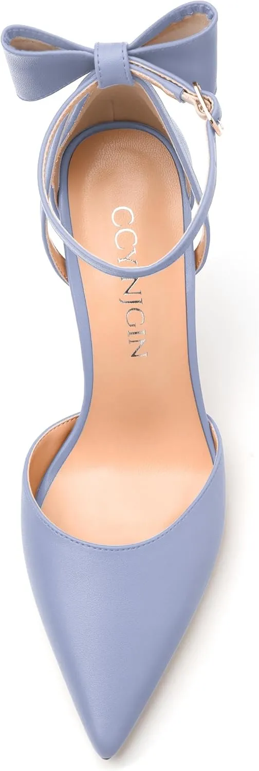 Women's Pumps with Bow, Sexy Closed Toe Heels with Bows On The Back, Fashion Dressy Bowtie Ankle Strap High Heels