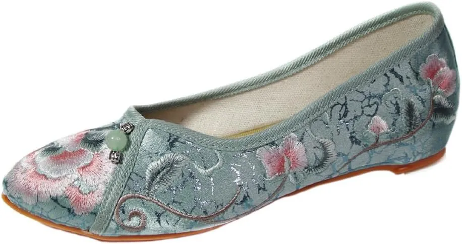 Women's Retro Classic Ballet Flats Shoes Pointed Toe Slip On Comfortable Loafer Handmade Floral Embroidered Shoes for Women Mary Jane Flats Cheongsam Shoes
