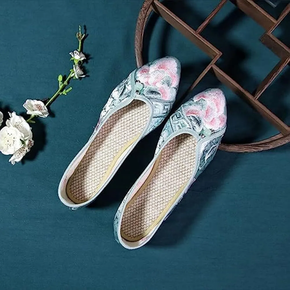 Women's Retro Classic Ballet Flats Shoes Pointed Toe Slip On Comfortable Loafer Handmade Floral Embroidered Shoes for Women Mary Jane Flats Cheongsam Shoes