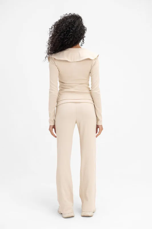 Women's Ribbed Knit Double Zipper - Latte