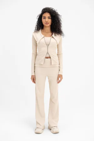 Women's Ribbed Knit Double Zipper - Latte
