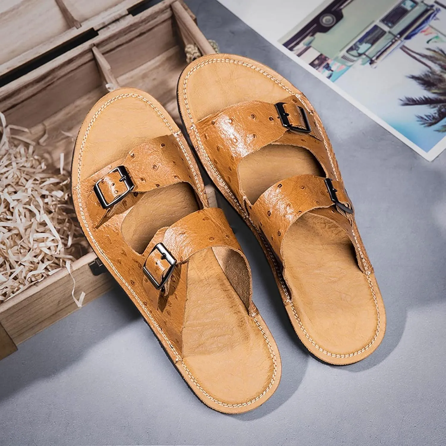 Womens Slippers Cow Leather Slippers Men Slides Summer Shoes Soft Plus Size Sandals