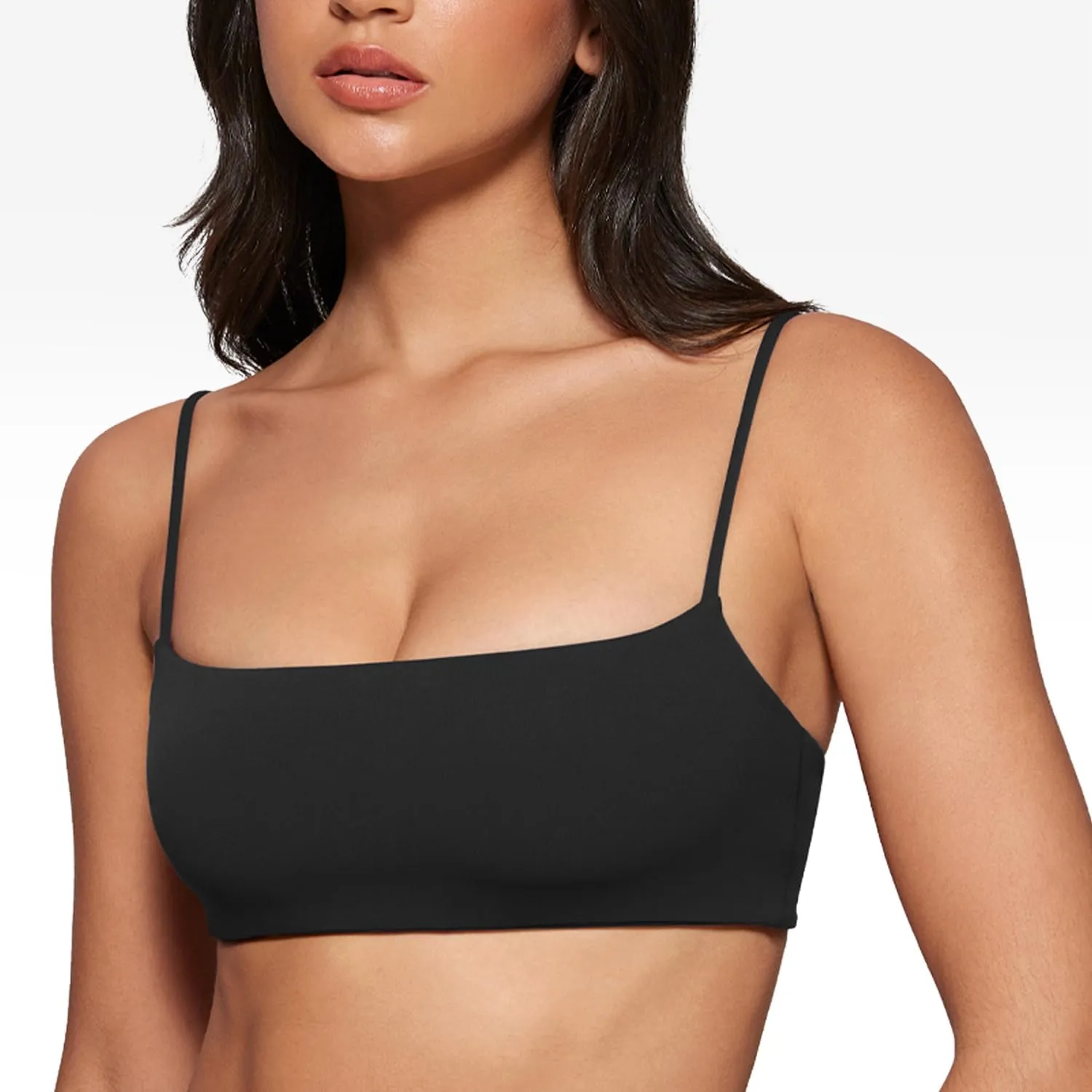 Women's Square Neck Sports Bra Spaghetti Strap Padded Cami Yoga Wireless Square Back Workout Bra Crop Top