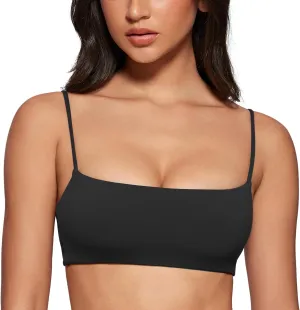 Women's Square Neck Sports Bra Spaghetti Strap Padded Cami Yoga Wireless Square Back Workout Bra Crop Top