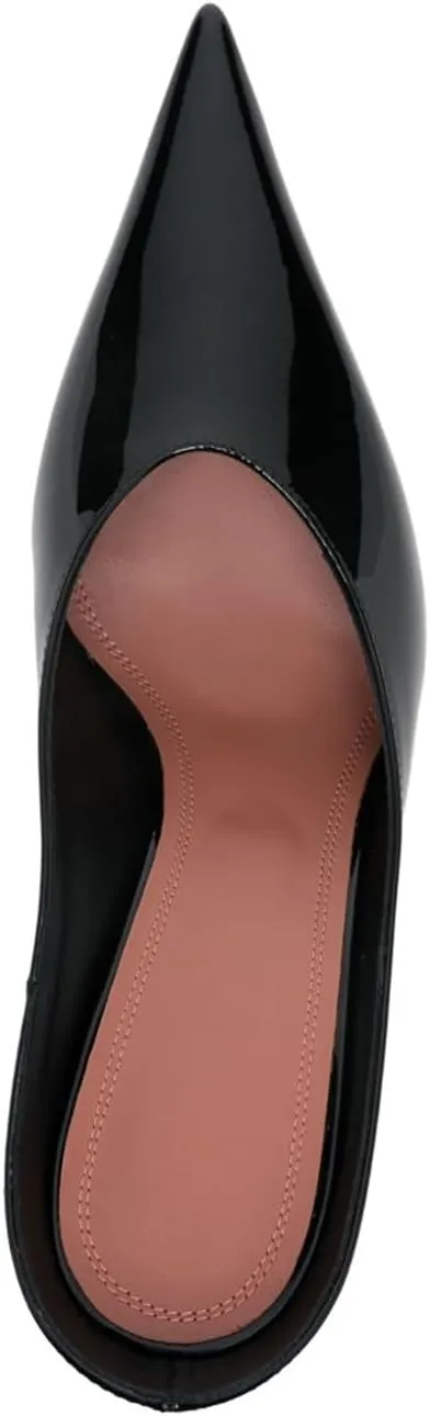 Women's Stiletto Slingback Heels - Slip On Patent Leather Pumps with Pointed Toe Comfortable High Heel Mules for Women