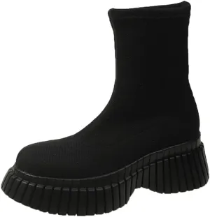 Women's Stretch Knit Boots Round Toe Block Heels Socks Boots Platform Chelsea Boots Elastic Mid Heel Slip-on knitting boots Chunky Heel Lug Sole Non-Slip Sock Booties