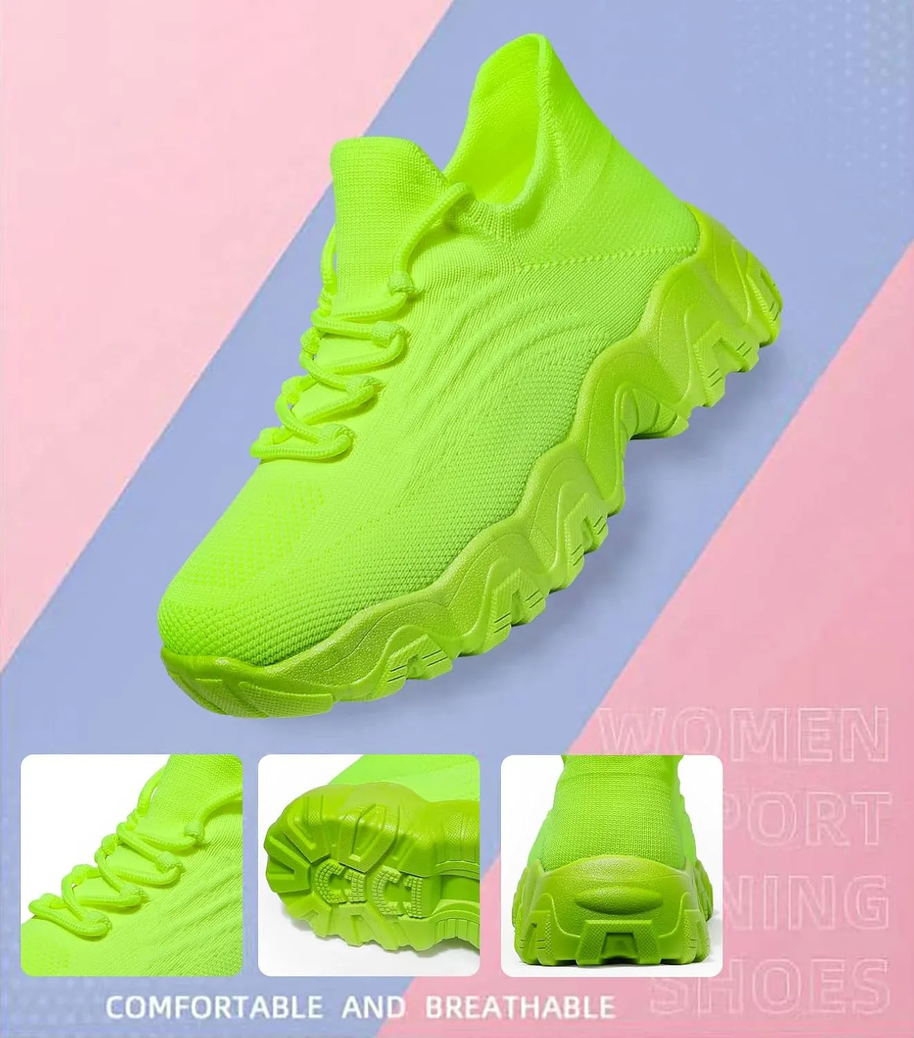 Women's Walking Shoes Slip-On Running Shoes- MD Sole Lightweight Sneakers for Women, Breathable Arch Support Running Gym Shoes