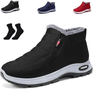 Women's Warm Sheepskin-Lined Boots, Winter Women's Casual Slip-On Warm Boots, Sheepskin Lined Boots Women, Womens Snow Boots Winter Warm Booties Fur Lined Anti-Slip Ankle Booties