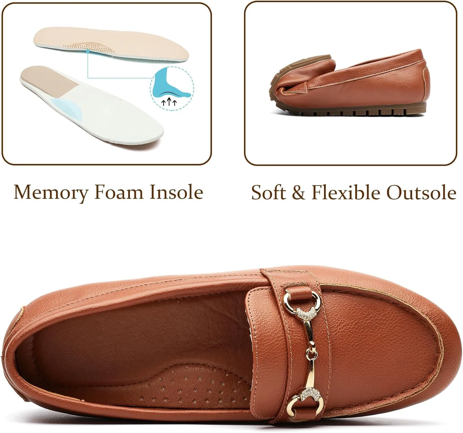 Women's Wide Loafers Casual Slip on Flat Shoes Women's Comfort Penny Loafers with Arch Support Women Dressy Moccasins