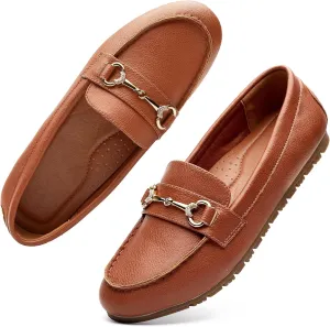 Women's Wide Loafers Casual Slip on Flat Shoes Women's Comfort Penny Loafers with Arch Support Women Dressy Moccasins