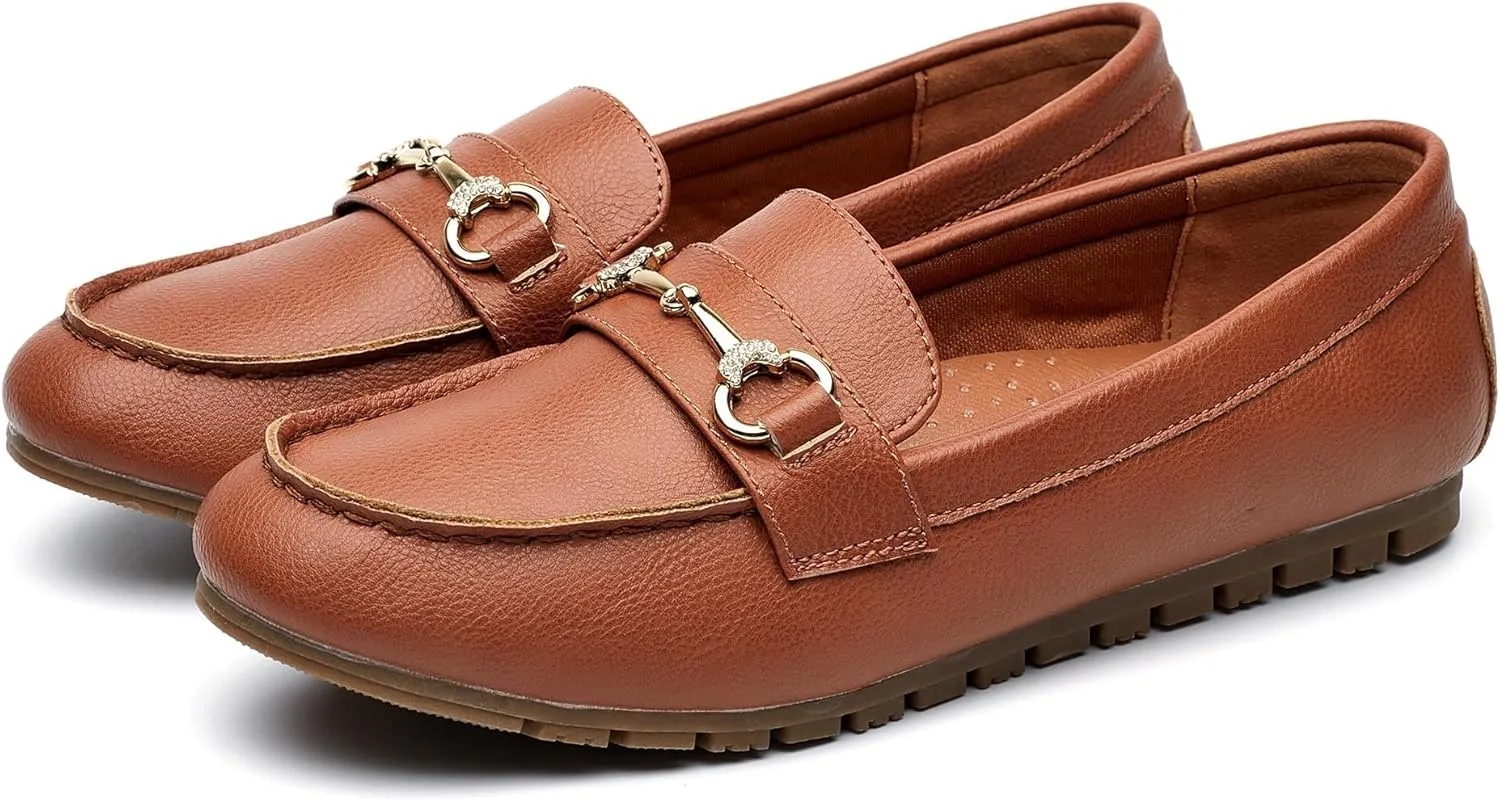 Women's Wide Loafers Casual Slip on Flat Shoes Women's Comfort Penny Loafers with Arch Support Women Dressy Moccasins