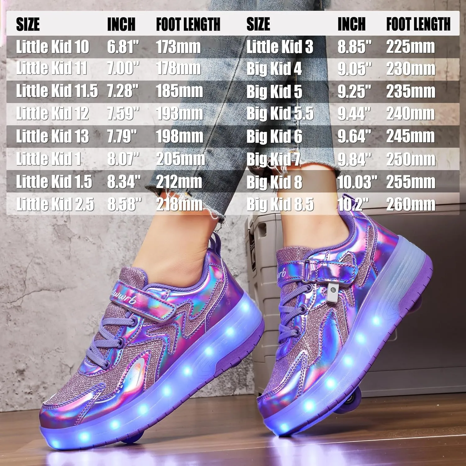 Wooowyet LED Roller Skate Shoes for Kids Boys Girls Light Up Fashion Sneakers Wheels Wheeled USB Rechargeable Hook&Loop