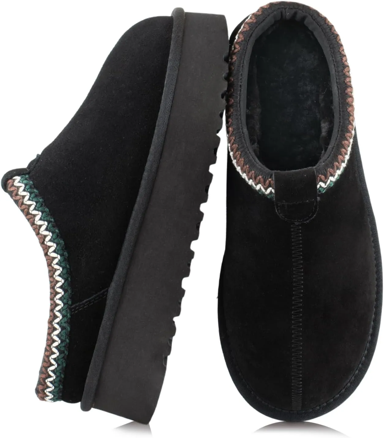 XIXITIAO Slippers for Women Suede Leather Platform Slippers Slip on Cozy Winter Womens House Slippers for Indoor Outdoor