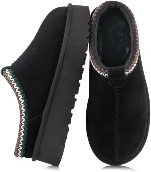 XIXITIAO Slippers for Women Suede Leather Platform Slippers Slip on Cozy Winter Womens House Slippers for Indoor Outdoor
