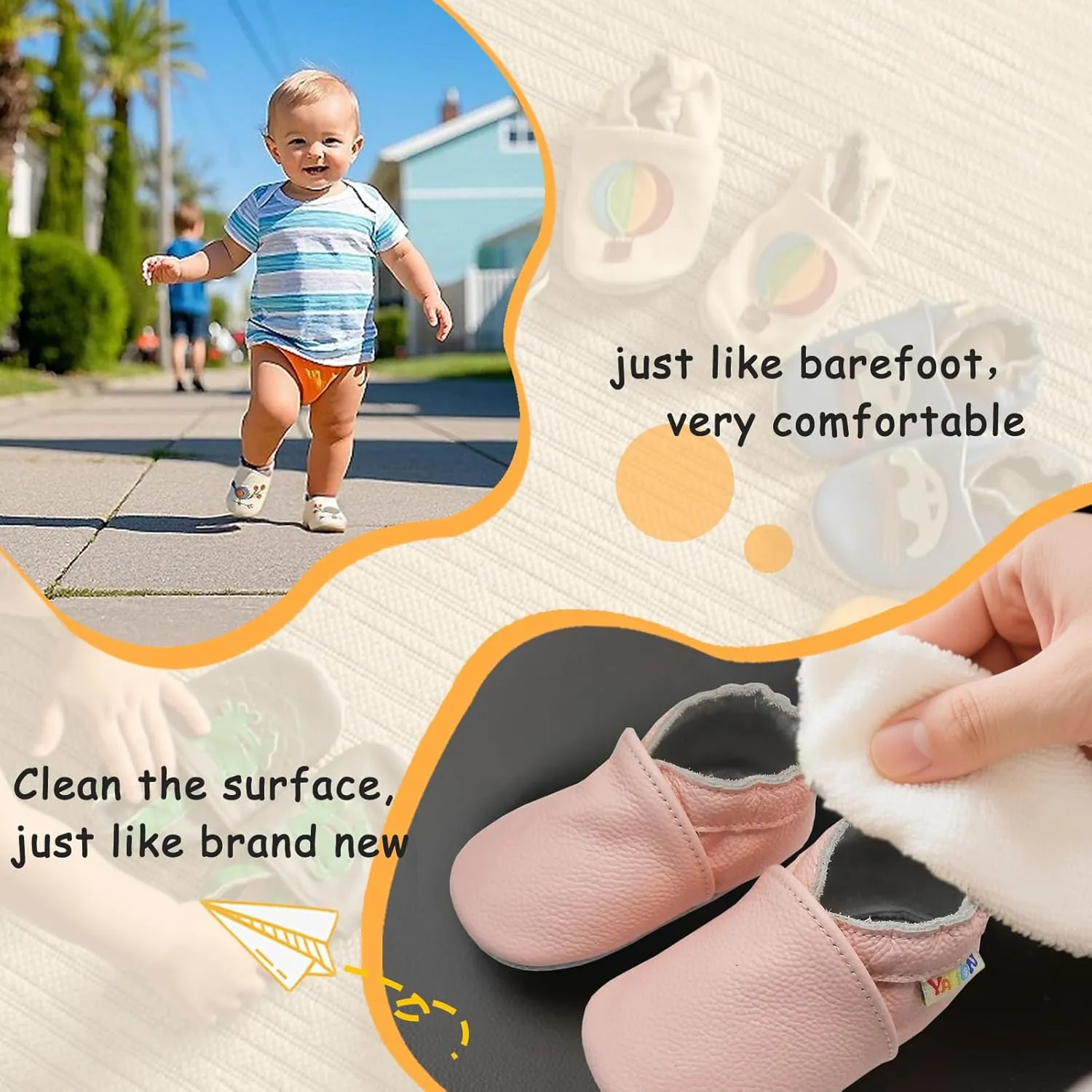 YALION Soft Leather Baby Shoes Moccasins Slip-on Boys Girls Slippers with Elastic Ankle, Anti-Slip First Walking Crib Shoes for Infant Toddlers