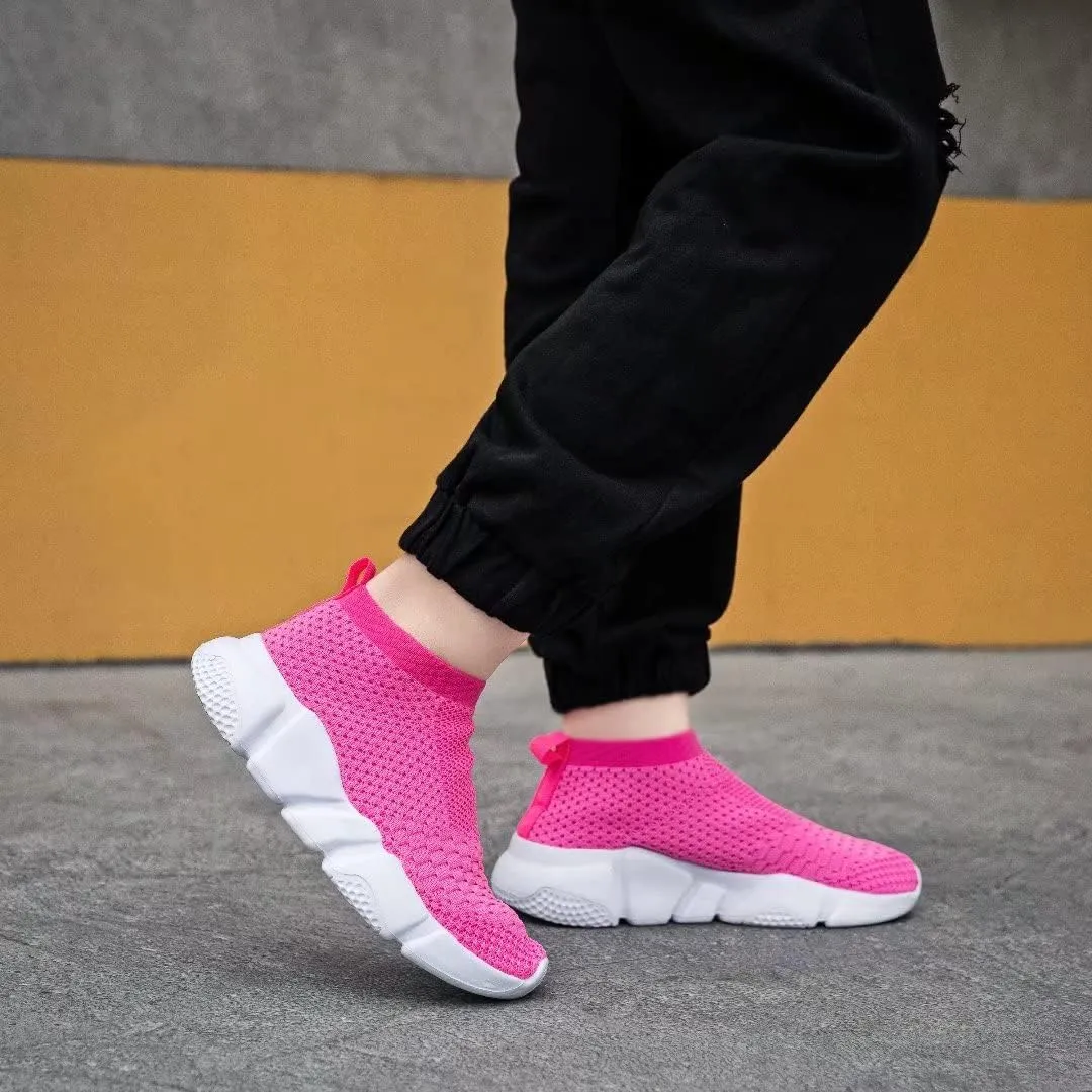 YAVY Kids Sneakers for Boys Tennis Shoes Girls Sock Sneakers for Kids Slip on Shoes Breathable high top Athletic Lightweight Walking Running Shoes