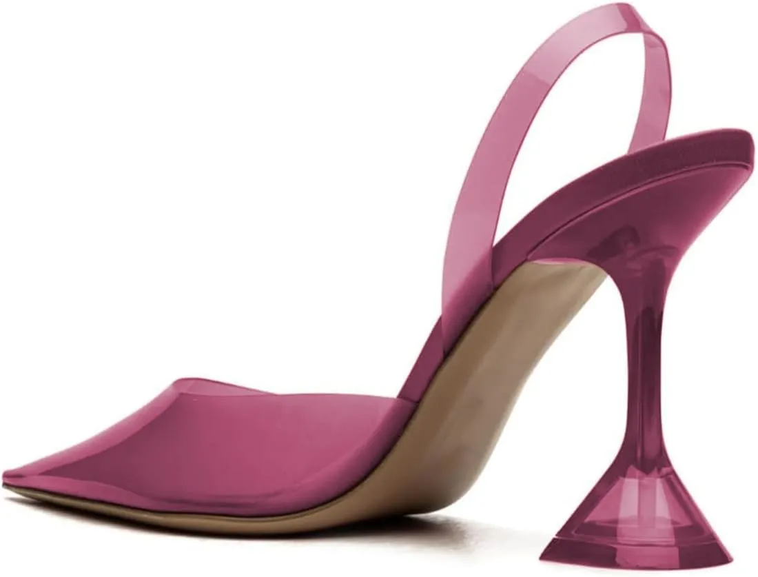 YDN Women Transparent Pumps Slingback Slip On Wineglass Slim High Heels Closed Pointed Toe Dress Shoes Dating Wedding Size 4-16 US