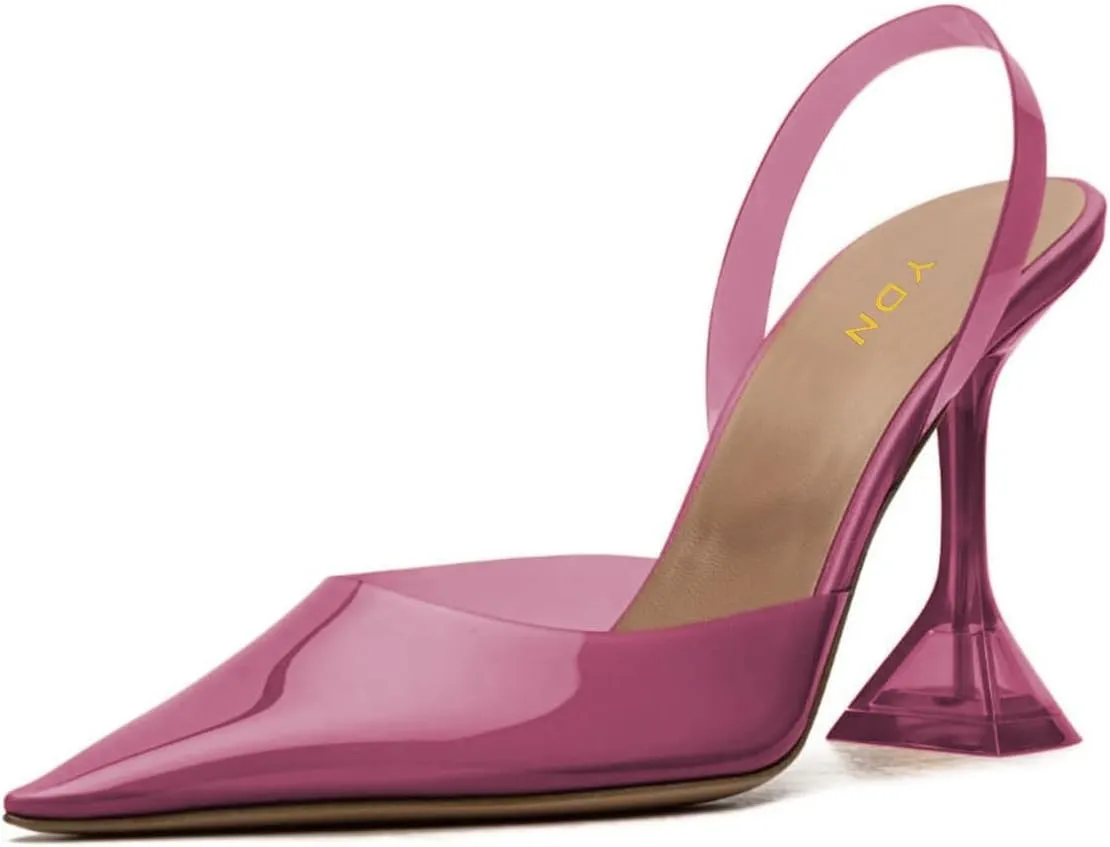 YDN Women Transparent Pumps Slingback Slip On Wineglass Slim High Heels Closed Pointed Toe Dress Shoes Dating Wedding Size 4-16 US