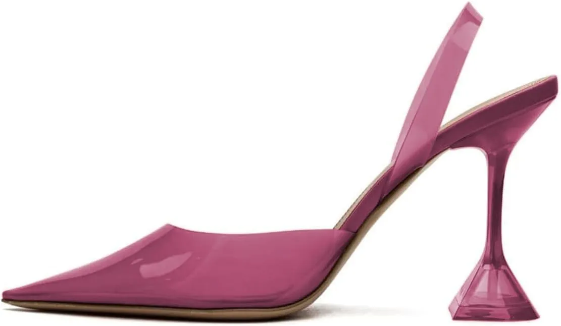 YDN Women Transparent Pumps Slingback Slip On Wineglass Slim High Heels Closed Pointed Toe Dress Shoes Dating Wedding Size 4-16 US