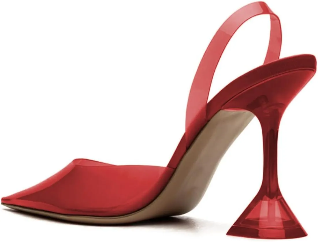 YDN Women Transparent Pumps Slingback Slip On Wineglass Slim High Heels Closed Pointed Toe Dress Shoes Dating Wedding Size 4-16 US