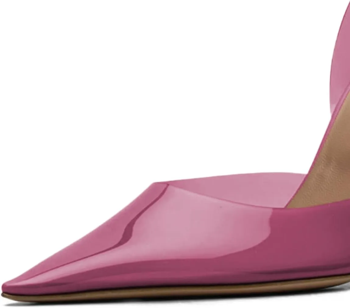 YDN Women Transparent Pumps Slingback Slip On Wineglass Slim High Heels Closed Pointed Toe Dress Shoes Dating Wedding Size 4-16 US