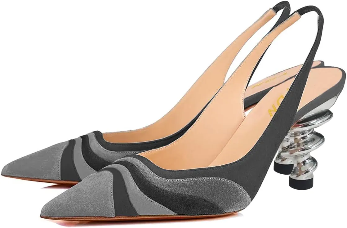 YDN Women Trendy Metallic Spiral Heels Slip On Sandals Slingback Elastic Pointed Toe Pumps Daily Party Shoes 4-15 US