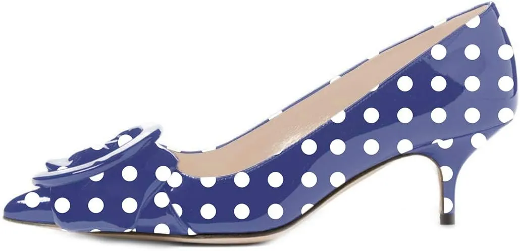 YDN Women's Elegance Low Kitten Heel Pumps Pointy Toe Slip On Patent Buckle Basic Office Dress Shoe Size 4-15 US
