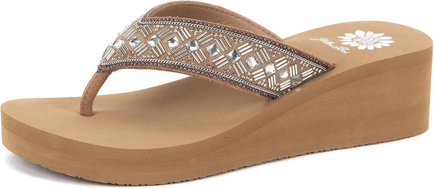 Yellow Box Women's Selvia Wedge Sandal, Round Toe, Medium-High 2 Inch Heel, 0.75 Inch Platform Comfortable Flip-Flop